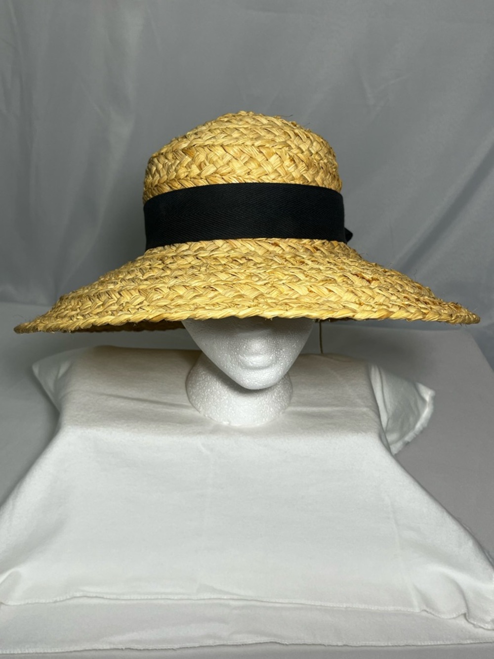 Helen Kaminski Classic 5 Woven Raffia Wide Brim Hat, Black Ribbon - Picture 3 of 15